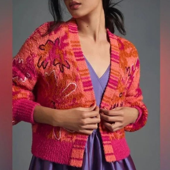 NWT  Anthropologie Embroidered Cardigan Sweater - Picture 2 of 7